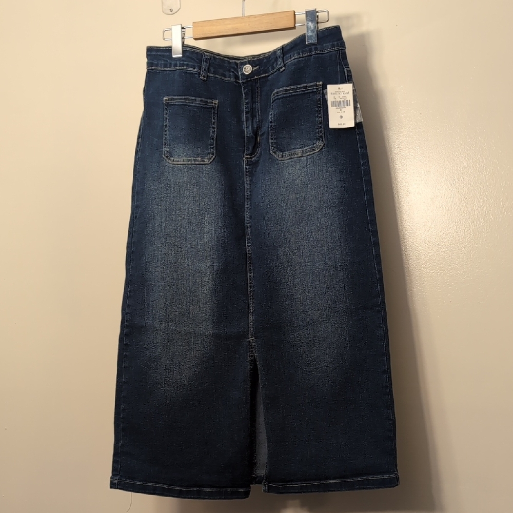 🍁Norther Reflection Denim Midi Skirt with Front Pockets